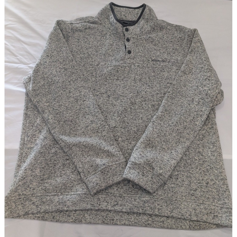 Eddie Bauer Pullover Mens XXL Gray Marled Fleece Lined Quarter Snap Mock Neck